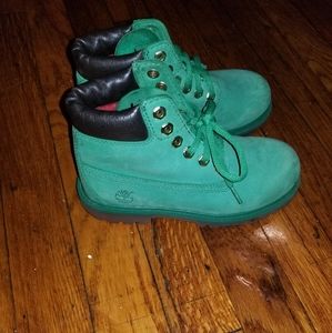 Green Timberland toddler boots.